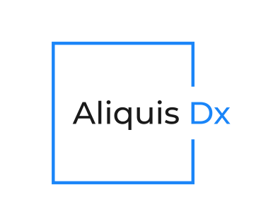 Blue Square Logo Design by J. Ivan for the Biotech Consulting Firm Aliquis Dx