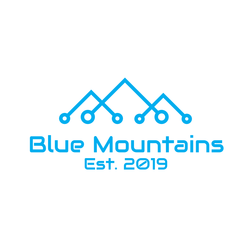 Futuristic Blue Mountains Technology Logo Design